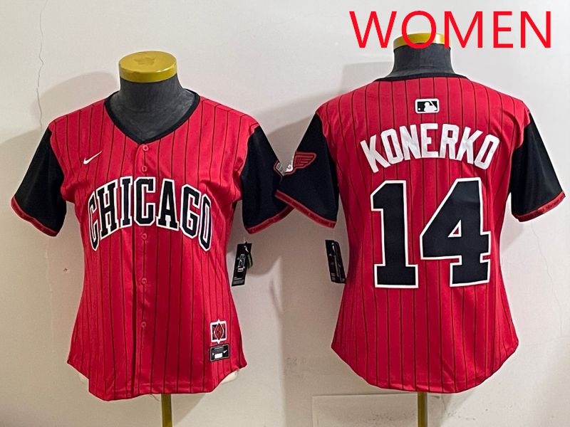 Women 2025 Chicago White Sox #14 Konerko Red Stripe Joint Name Nike MLB Jersey style 1->women mlb jersey->Women Jersey